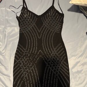 Elegant Black Studded Slip Dress